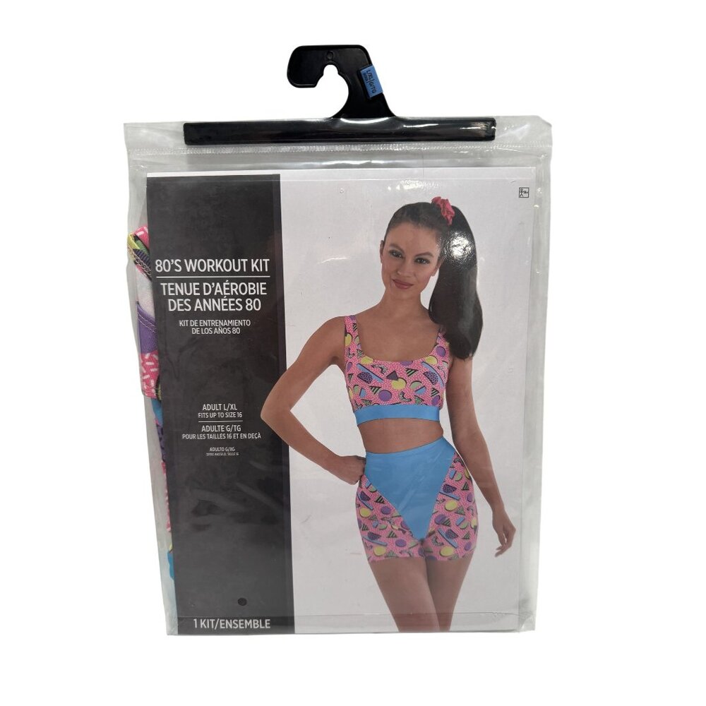 Womens 80s Aerobic Workout Costume -ADULT Large/XL-Crop Top-Bike Shorts-NEW
